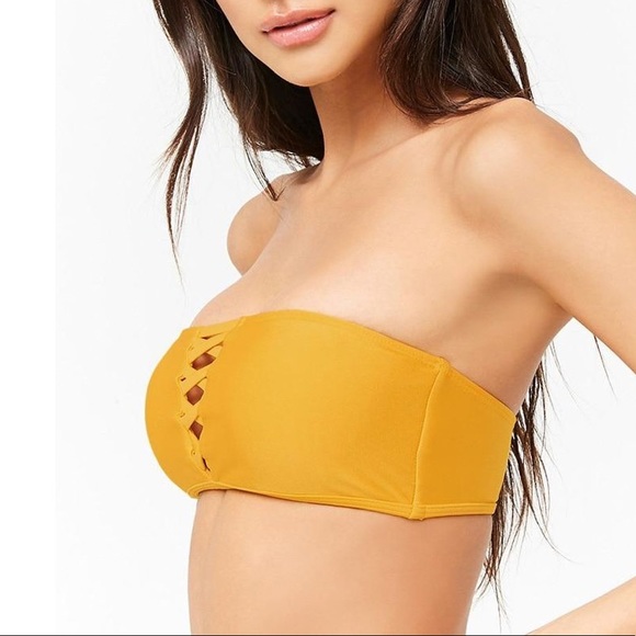 3/$20 Mustard Yellow Bandeau Bikini Top Marigold - Picture 2 of 5